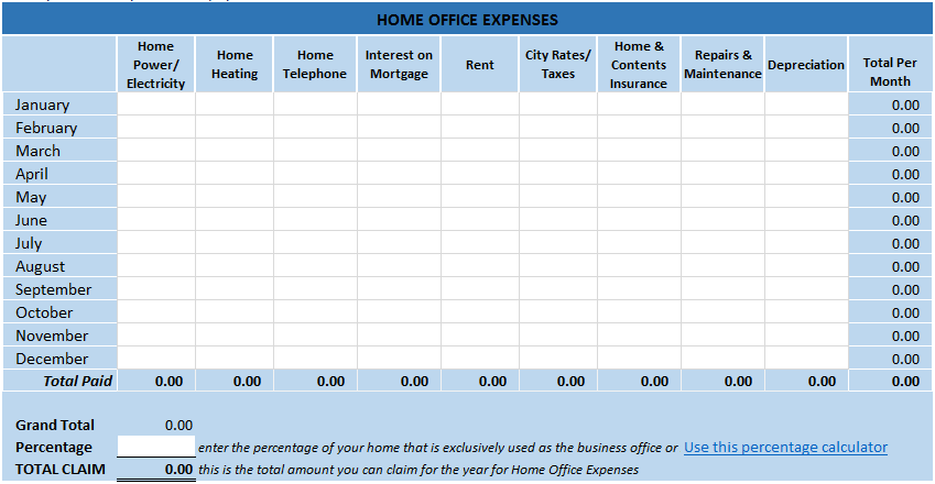 tax deduction spreadsheet excel
