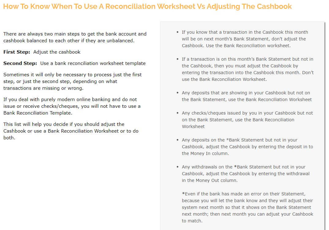 business bank reconciliation template