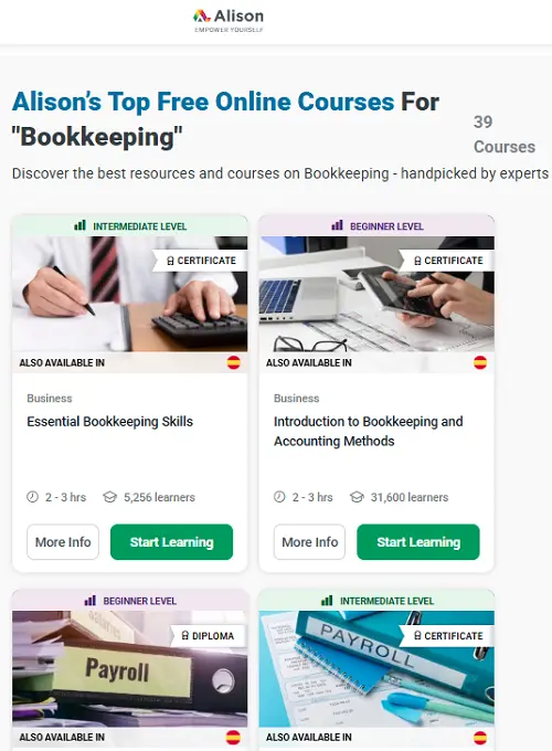 Alison Free Bookkeeping Courses