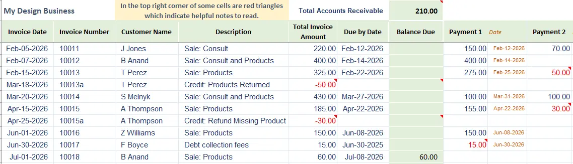 Bookkeeping Template Accounts Receivable Ledger