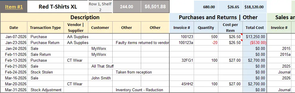 Bookkeeping Template Excel Inventory