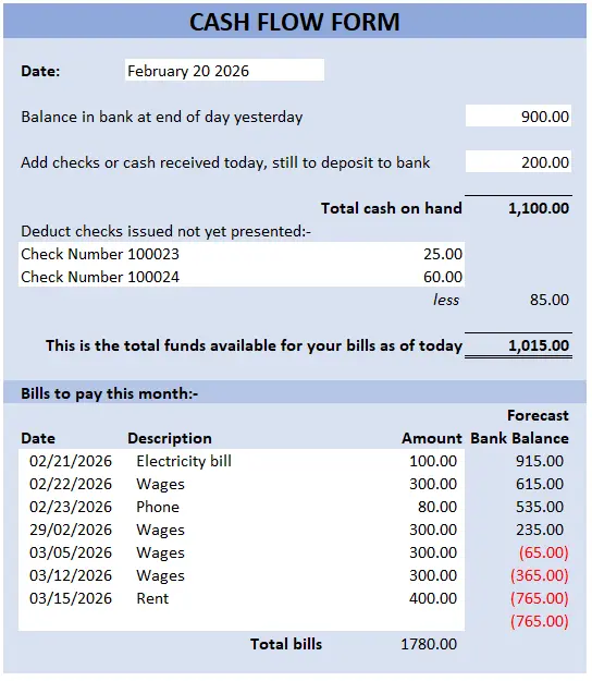 Cash Flow Form