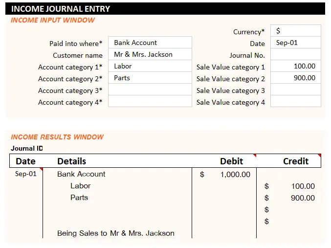 Bookkeeping Template Journal Entries