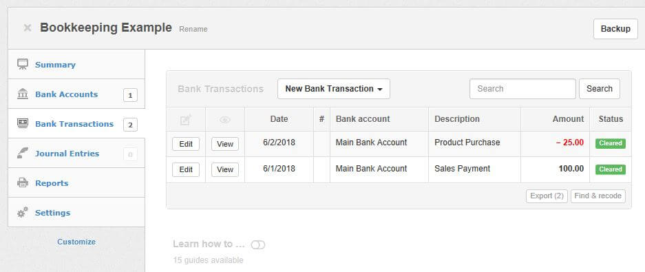 Computerized Bookkeeping Screenshot