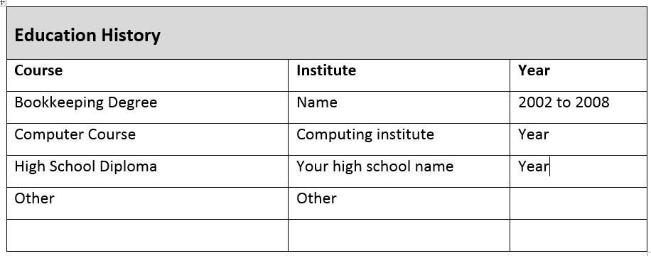 bookkeeping resume