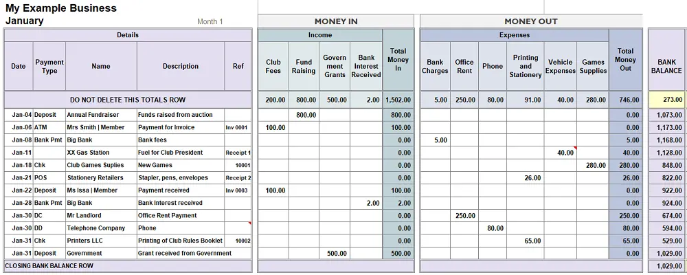 Excel Cashbook Example