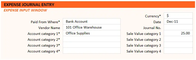 Expense Input Journal Entry Example