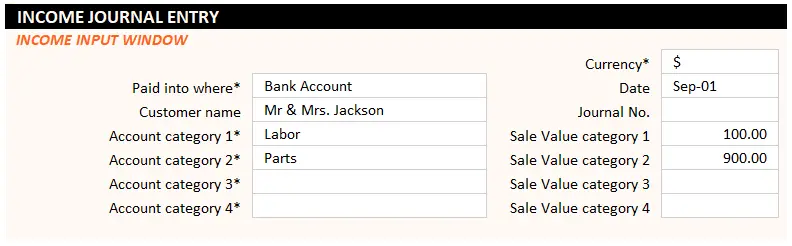 Income Input Journal Entry Example