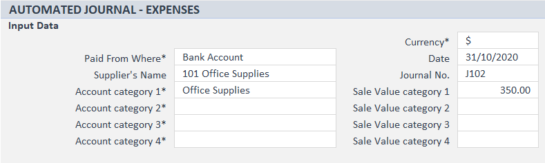 Journal Entries Expense Input