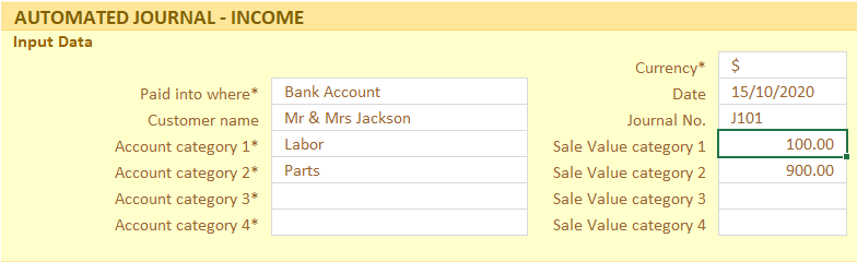 Journal Entries Income Input