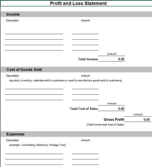 Profit And Loss Statement Template For Self Employed Excel from www.beginner-bookkeeping.com