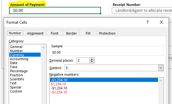 Rent Receipt Template Adjusting Currency Symbol