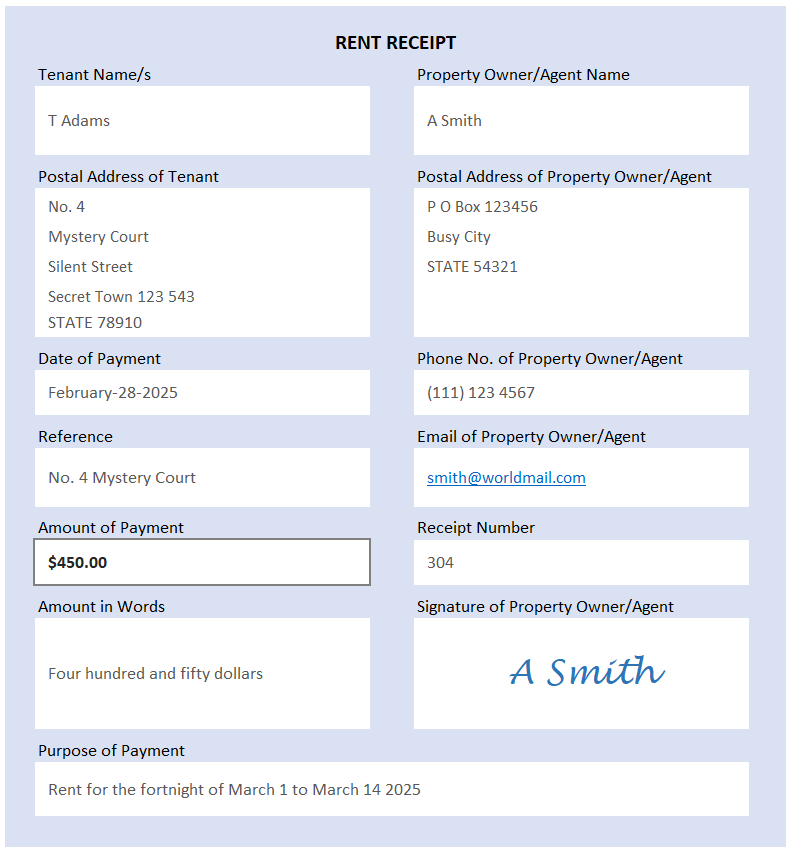 Rent Receipt Template