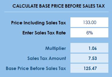 Sales Tax Example Calculation From Total Price