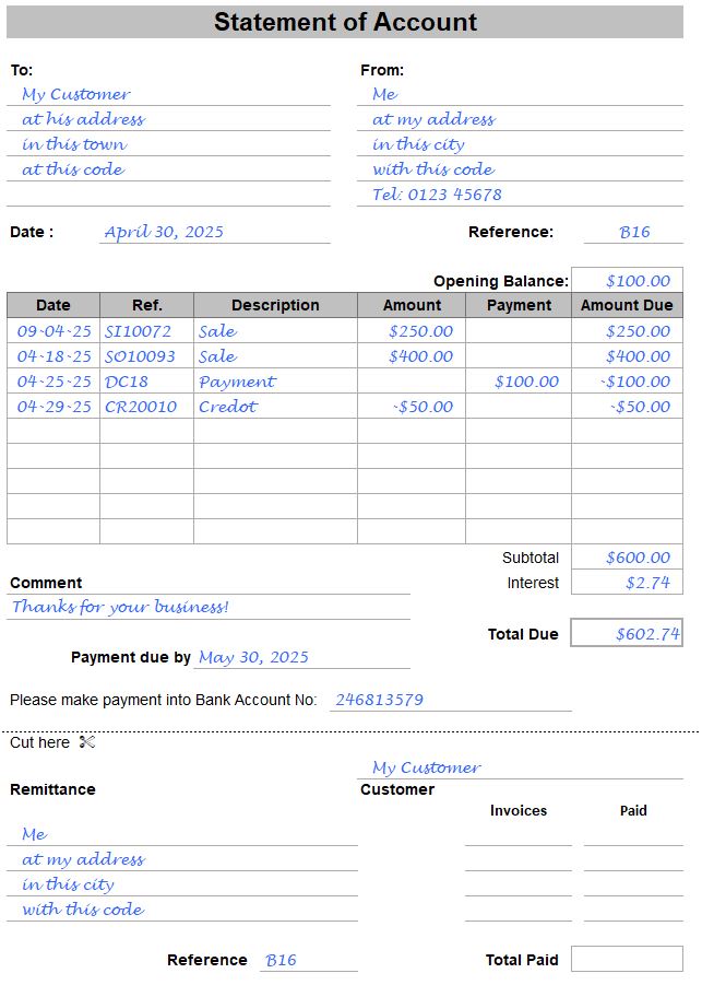 Statement of Account Sample and Template